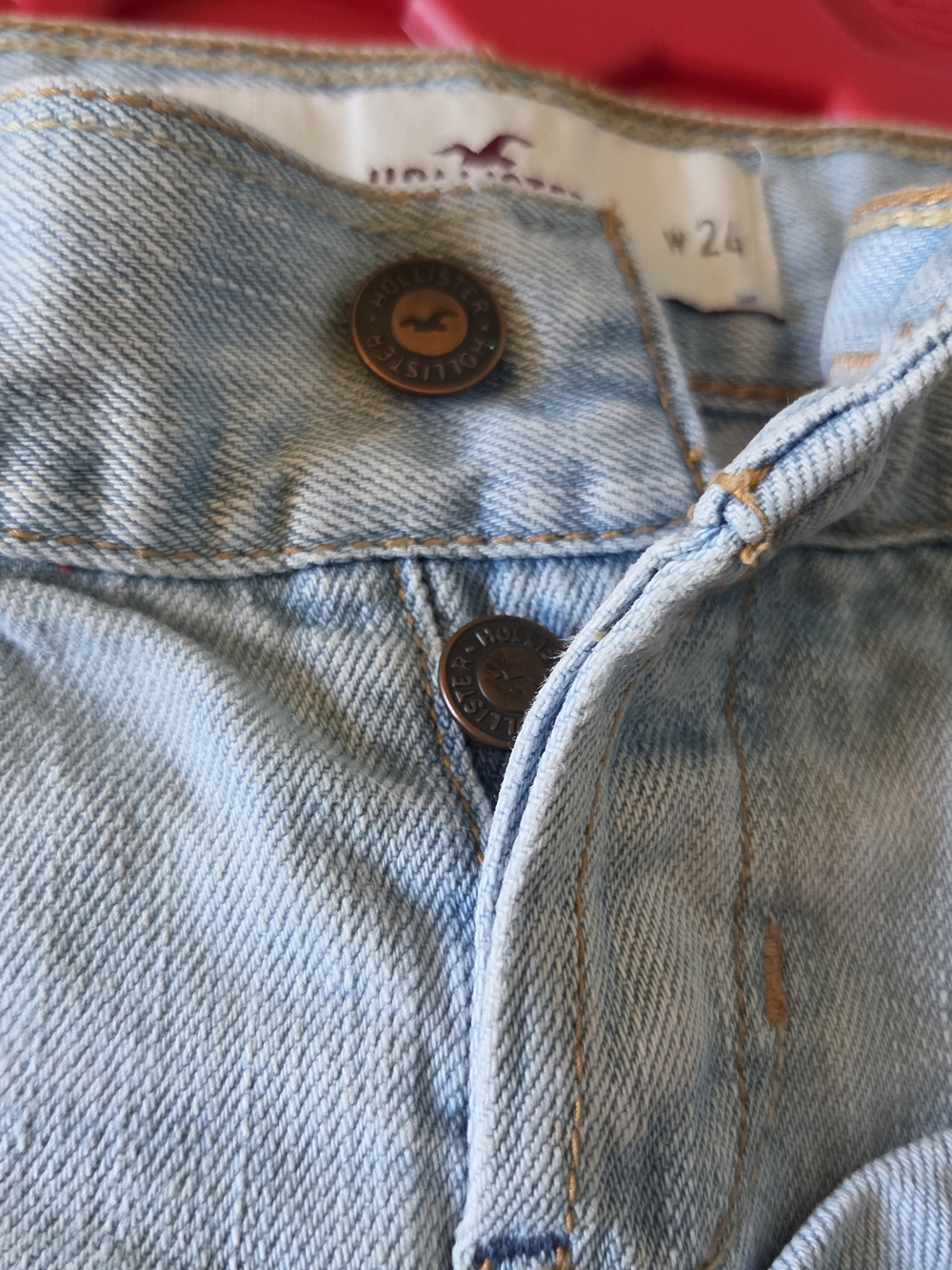 Hollister Light Blue Distressed Denim Jean Shorts with Striped Pocket Lining - Picture 4 of 5